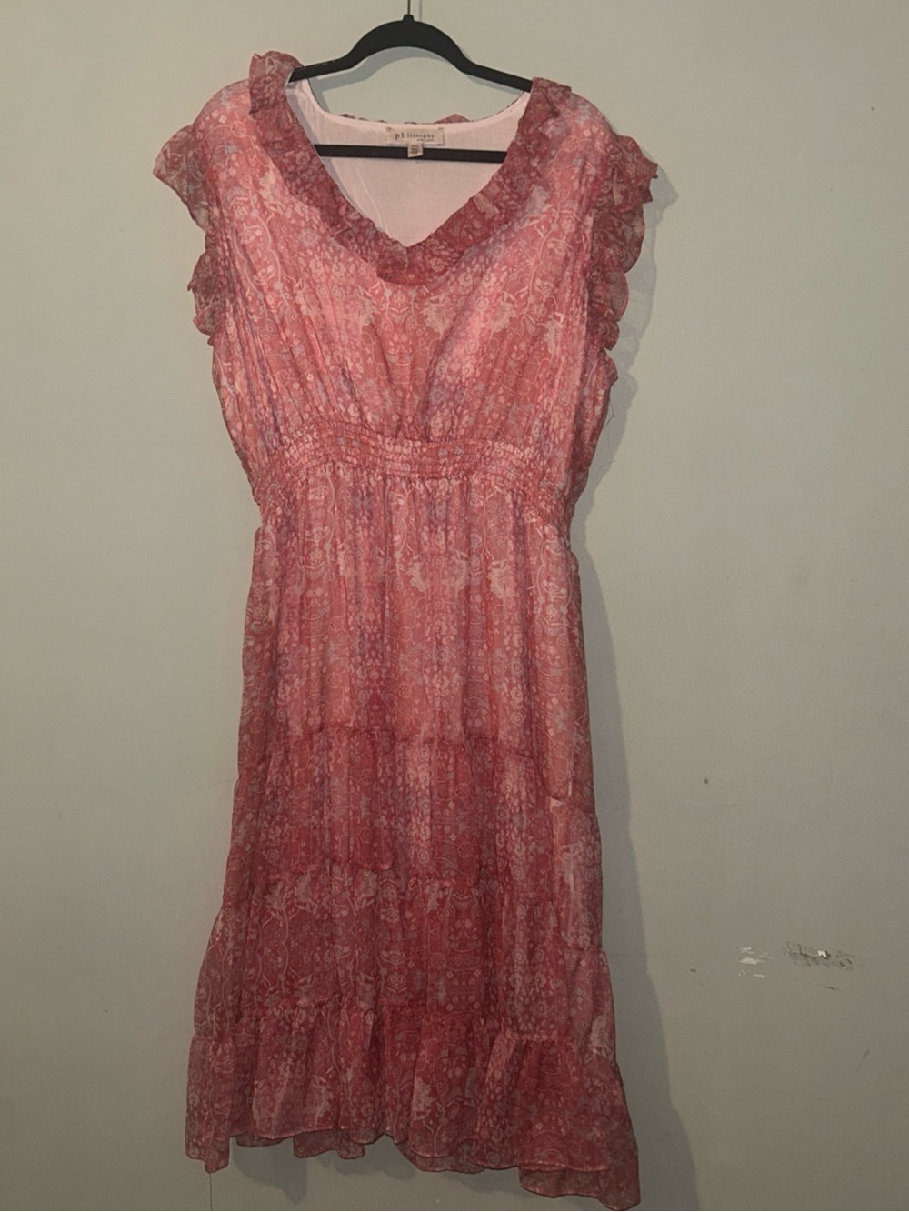 Philosophy Pink Paisley Ruffled Midi Dress